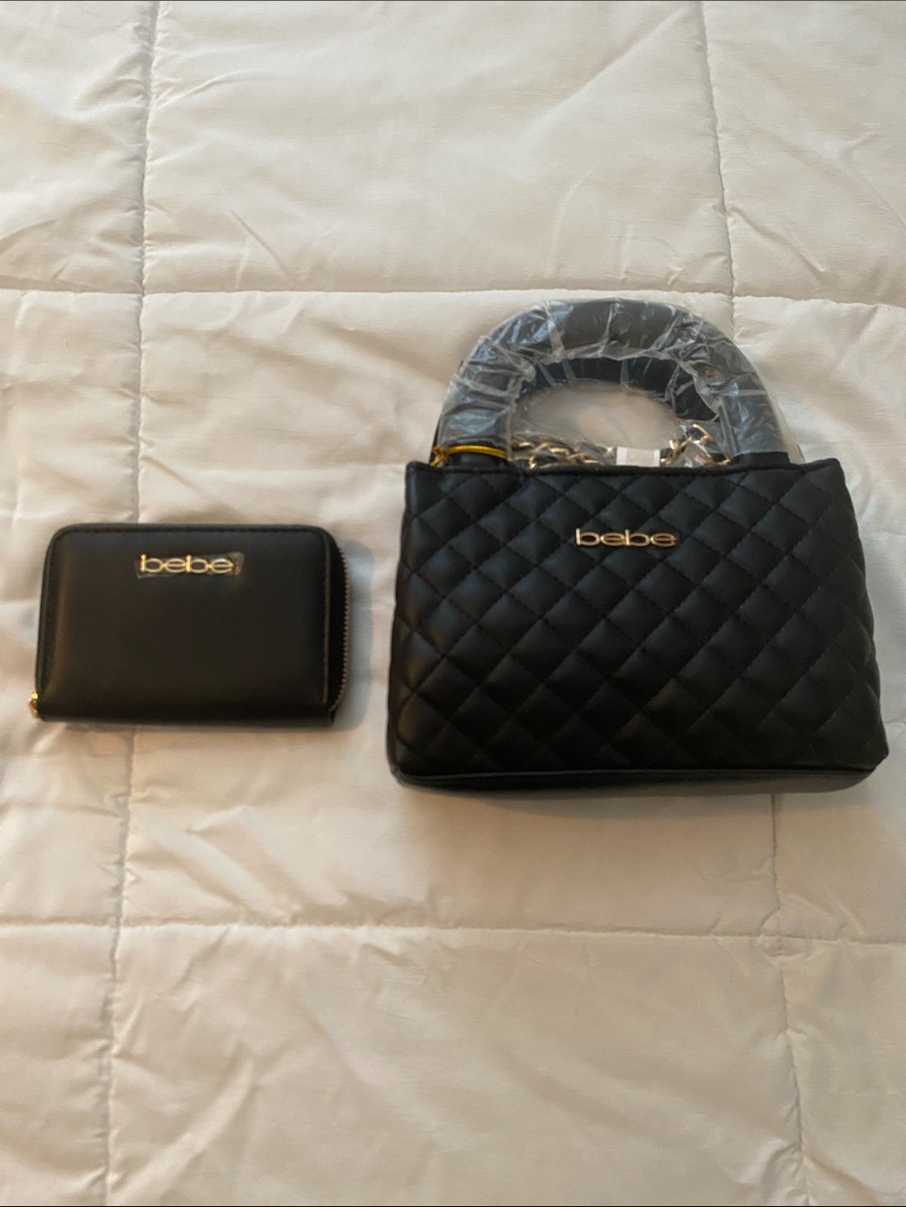 bebe Black Sophie Quilted Satchel with Matching Wallet